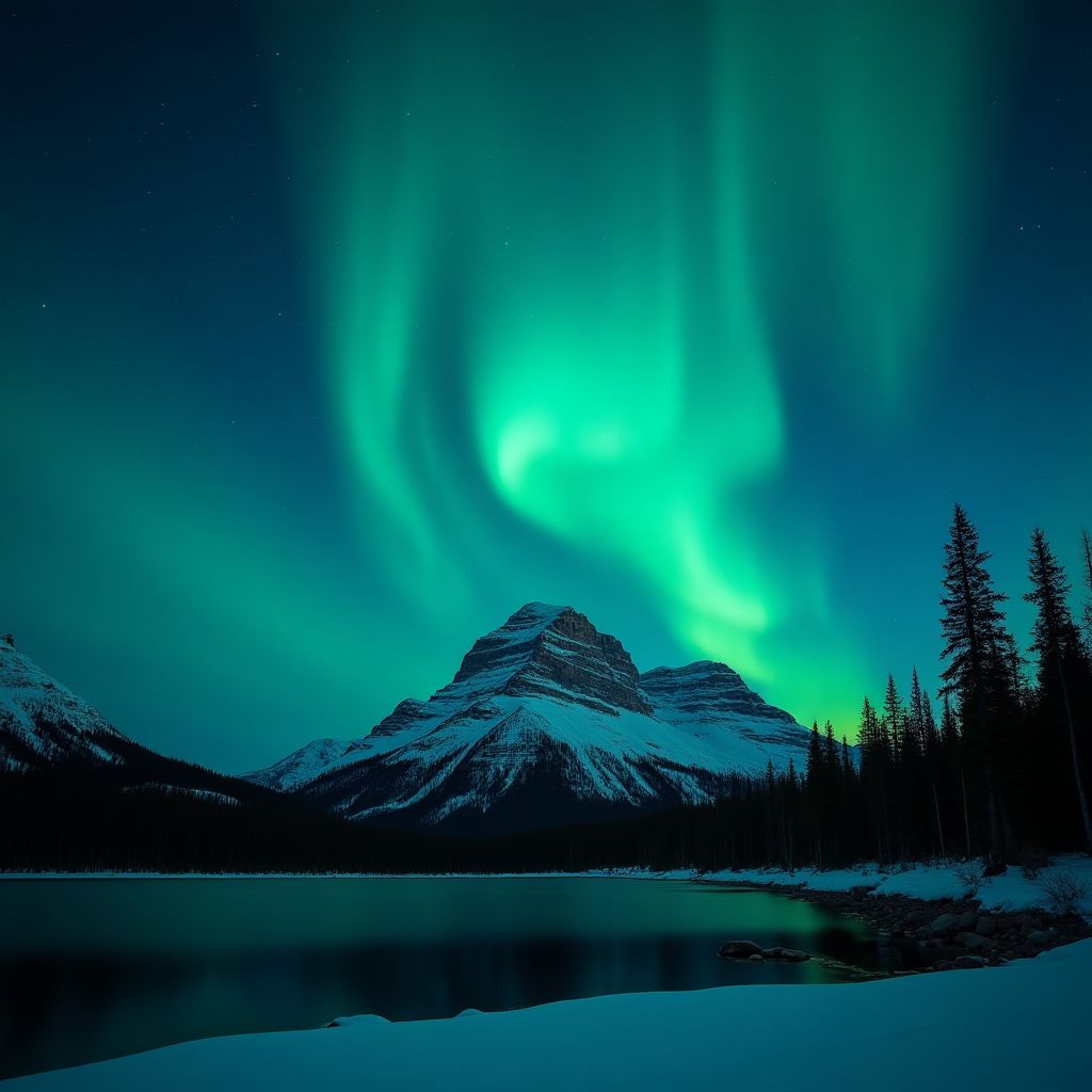 Northern Lights over Pyramid Mountain in Jasper