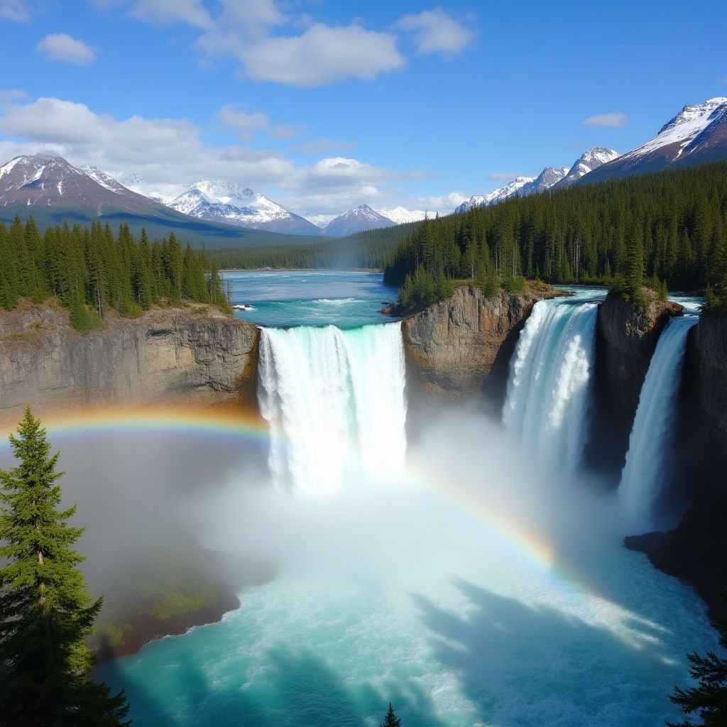 Athabasca Falls with rainbow