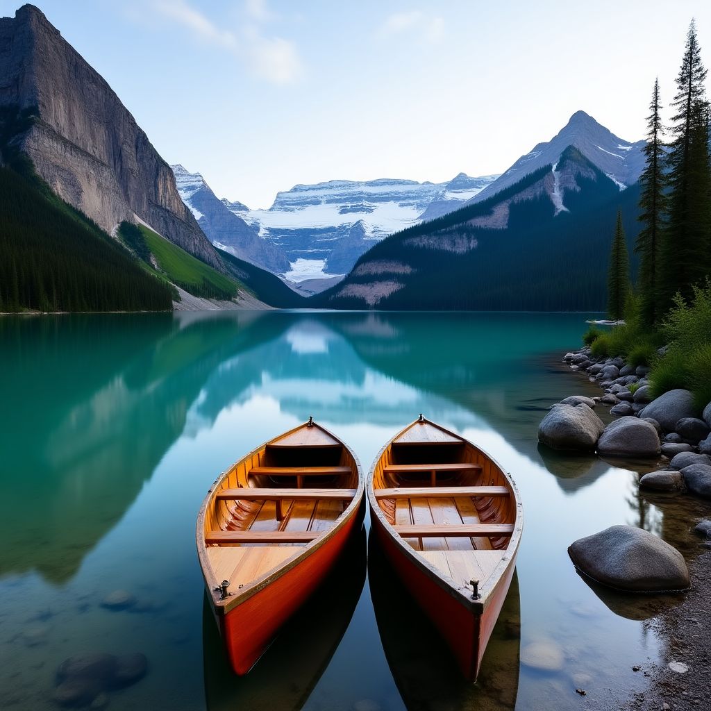 Emerald Lake wooden canoes
